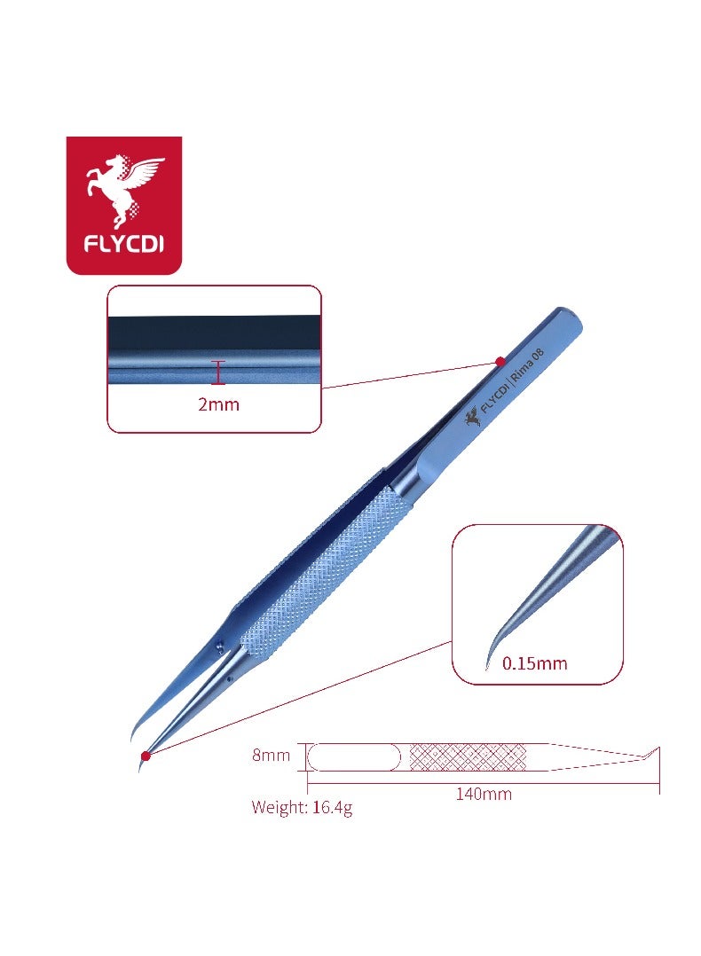 flycdi High-Precision Titanium Alloy Curved Tip Jumper Tweezers (Blue Diamond-Shaped Handle) - Image 4