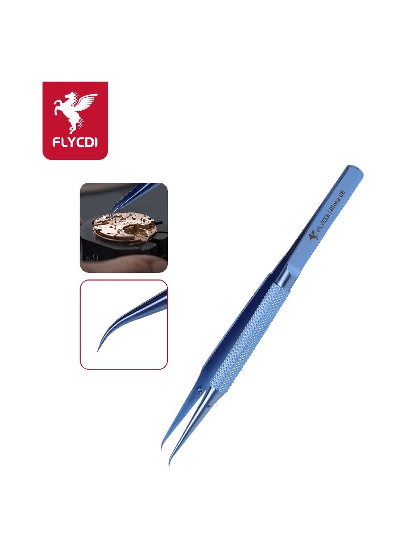 flycdi High-Precision Titanium Alloy Curved Tip Jumper Tweezers (Blue Diamond-Shaped Handle) - Image 5