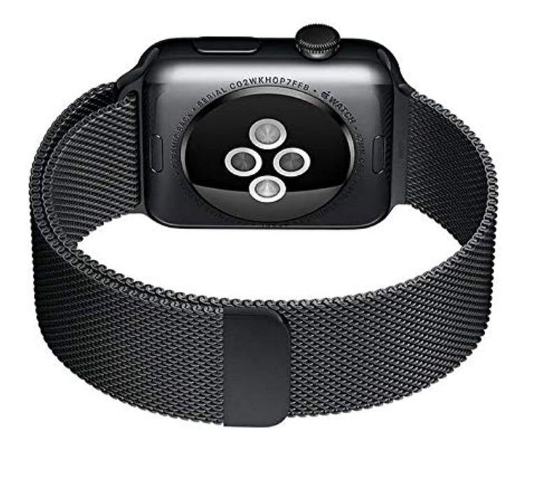 SKEIDO Milanese Loop Link Bracelet Stainless Steel Strap Compatible with Apple Watch 42mm – Black Woven Band with Case - Image 1