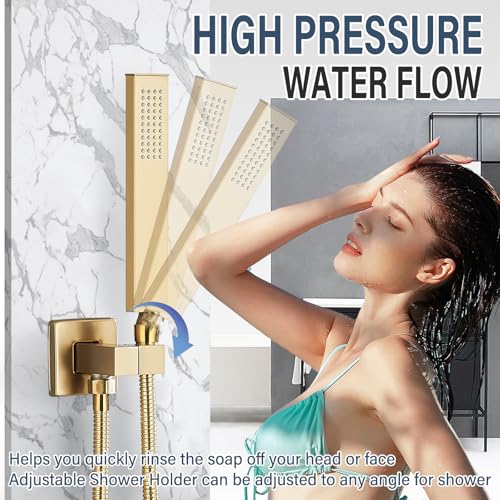 Saeuwtowy 12 Inches LED Shower Head with Brass Handheld Shower Head Shower System Luxury Shower Faucets Sets Complete Shower Combo Set Rough-in Valve Body and Trim Kit Included 1 - Image 3