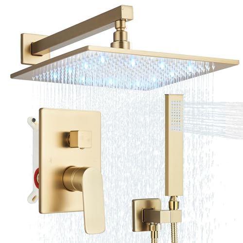 Saeuwtowy 12 Inches LED Shower Head with Brass Handheld Shower Head Shower System Luxury Shower Faucets Sets Complete Shower Combo Set Rough-in Valve Body and Trim Kit Included 1 - Image 1