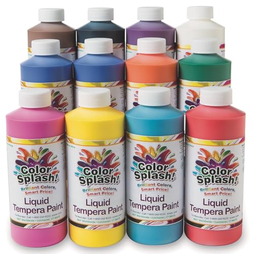 SS Worldwide Color Splash Liquid Tempera Bulk Paint Set of 12 in 11 Bright Colors 16oz EasyPour Squeeze Bottles For Arts Crafts School Classroom Poster Paint For Kids Adults NonToxic - Image 1