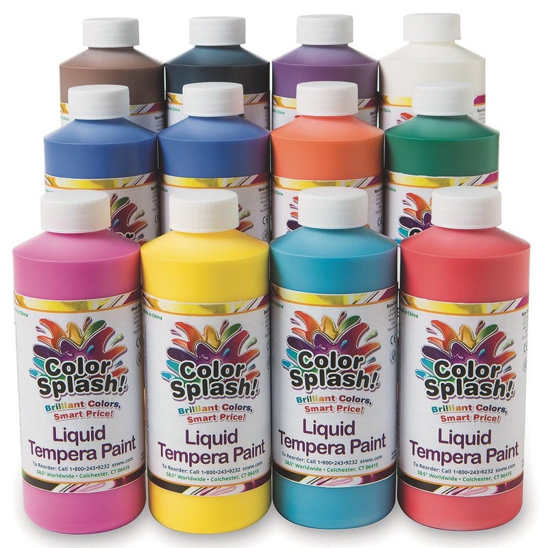 SS Worldwide Color Splash Liquid Tempera Bulk Paint Set of 12 in 11 Bright Colors 16oz EasyPour Squeeze Bottles For Arts Crafts School Classroom Poster Paint For Kids Adults NonToxic - Image 2