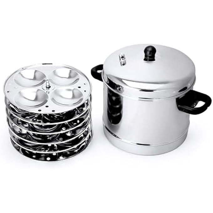 CHEF INOX Stainless Steel Idly Cooker 6 Racks 24 Idlis Dishwasher Safe Food Grade Material Heat Resistant Handle Steam Vent Multipurpose Steamer - Image 1