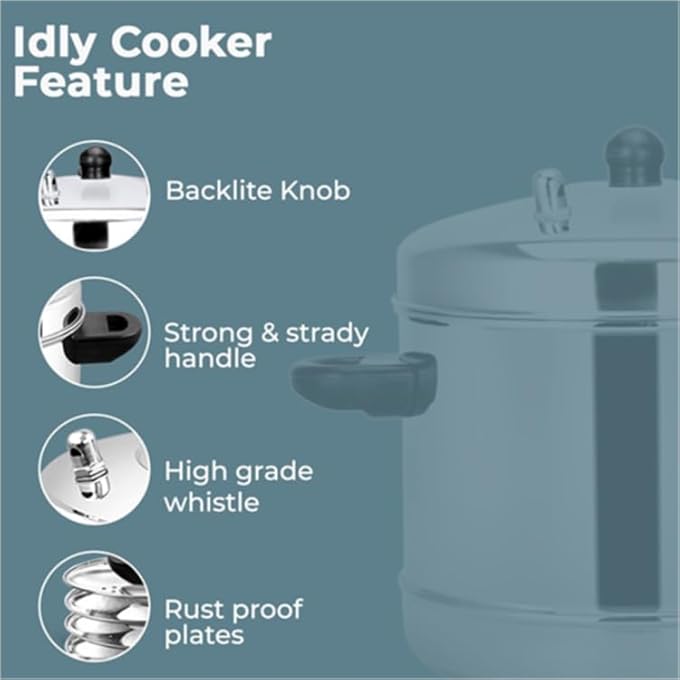 CHEF INOX Stainless Steel Idly Cooker 6 Racks 24 Idlis Dishwasher Safe Food Grade Material Heat Resistant Handle Steam Vent Multipurpose Steamer - Image 5