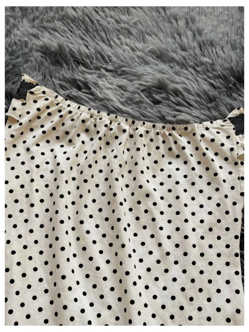 WDIRARA Women's Polka Dots Strapless Ruffle Mini Dress Lace Sleeveless Tube Dresses Beige Small - Image 4