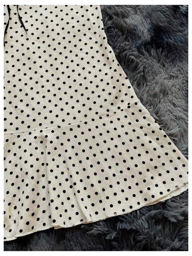 WDIRARA Women's Polka Dots Strapless Ruffle Mini Dress Lace Sleeveless Tube Dresses Beige Small - Image 3