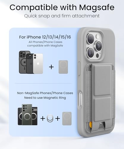 GONEZ for MagSafe Wallet with Stand, Stronger Magnetic Card Holder for iPhone 17/16/15/14/13/12 Series, Premium Leather Phone Wallet with RFID Blocking, 1 Slot, Fit 5 Cards, Light Grey - Image 2