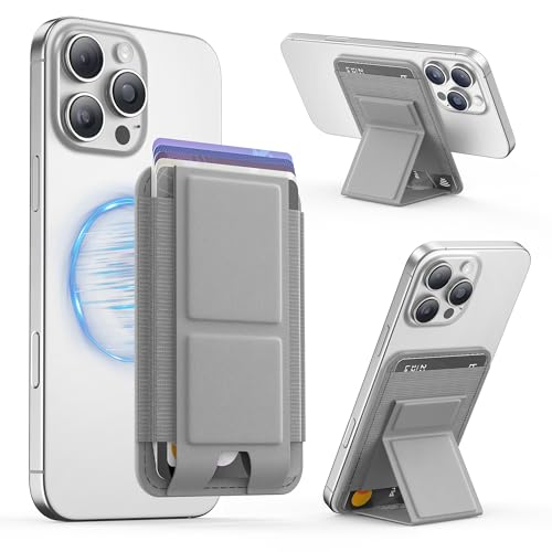 GONEZ for MagSafe Wallet with Stand, Stronger Magnetic Card Holder for iPhone 17/16/15/14/13/12 Series, Premium Leather Phone Wallet with RFID Blocking, 1 Slot, Fit 5 Cards, Light Grey - Image 1