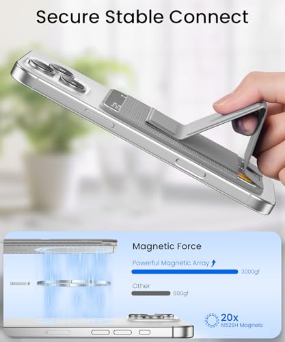 GONEZ for MagSafe Wallet with Stand, Stronger Magnetic Card Holder for iPhone 17/16/15/14/13/12 Series, Premium Leather Phone Wallet with RFID Blocking, 1 Slot, Fit 5 Cards, Light Grey - Image 5