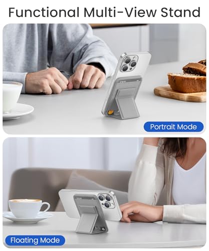 GONEZ for MagSafe Wallet with Stand, Stronger Magnetic Card Holder for iPhone 17/16/15/14/13/12 Series, Premium Leather Phone Wallet with RFID Blocking, 1 Slot, Fit 5 Cards, Light Grey - Image 3