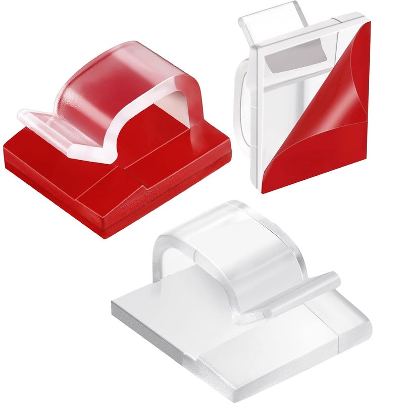 Maitys 60 Pieces Outdoor Cable Clips Christmas Adhesive Hooks Cable Management Wire Light Clips Cord Hider Organizer for Fairy Light Under Desk, Wall, Car and Electric Wires(Small,Clear) - Image 1