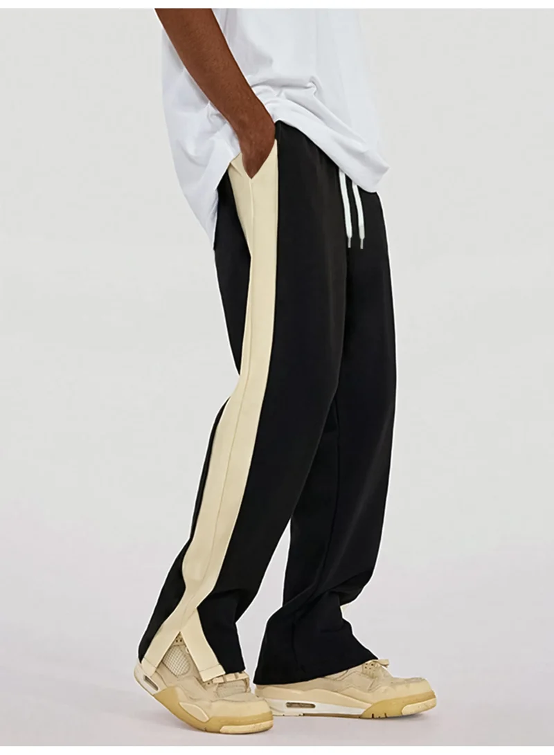 Maniac Maniac Mens ColorBlock Black and Biscuit Cotton Baggy Fit Trackpant