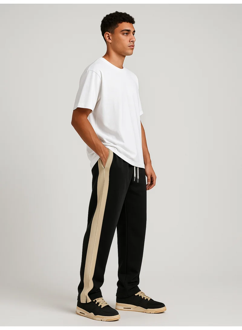 Maniac Maniac Mens ColorBlock Black and Biscuit Cotton Baggy Fit Trackpant