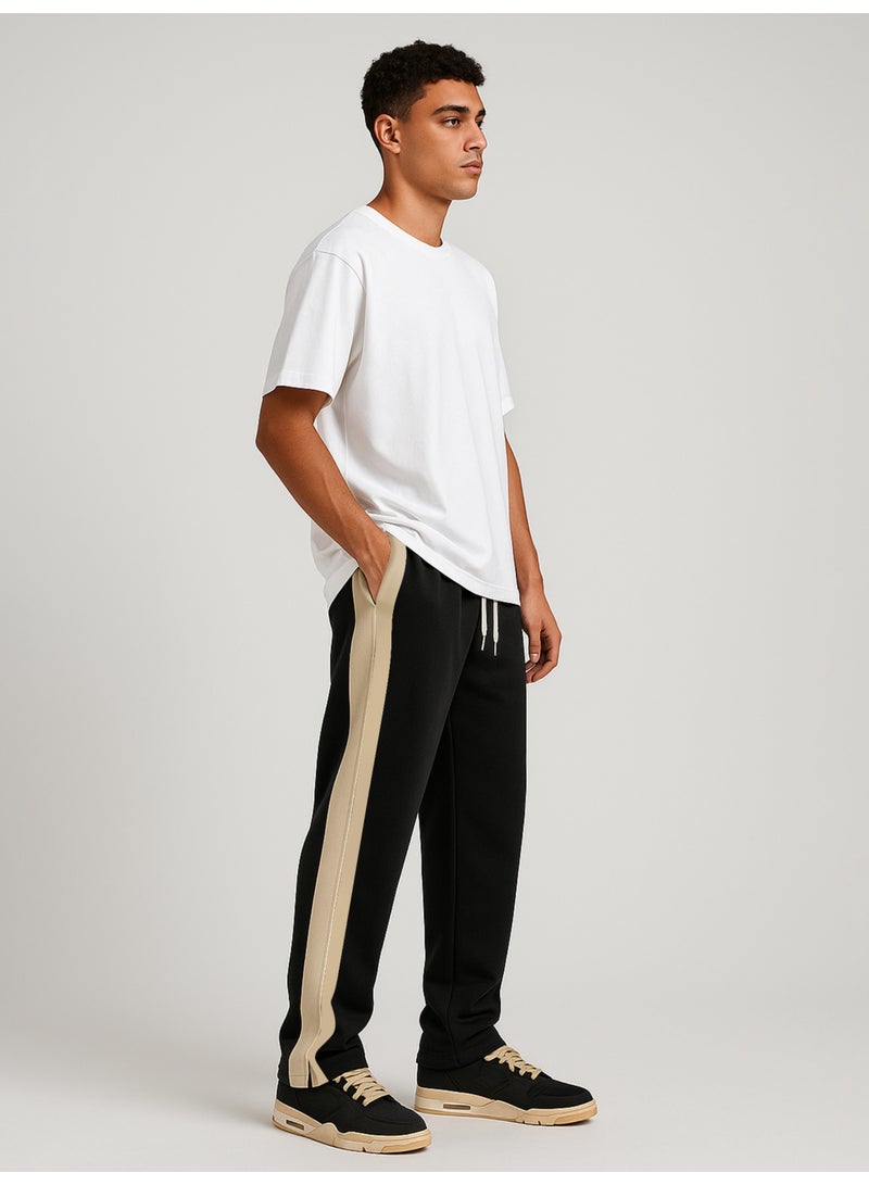 Maniac Maniac Mens ColorBlock Black and Biscuit Cotton Baggy Fit Trackpant  - Image 5