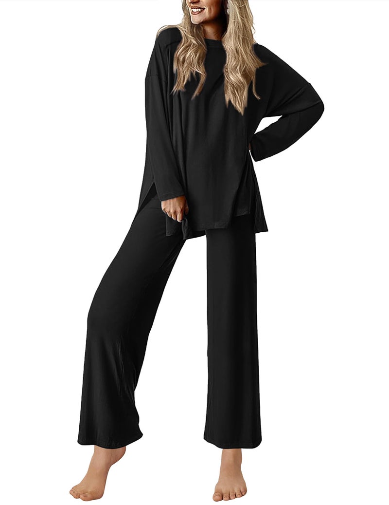 Ekouaer Lounge Sets for Women Long Sleeve Pajamas 2026 Loungewear Soft Comfy Pjs Two Piece Travel Outfits SetBlackL - Image 2