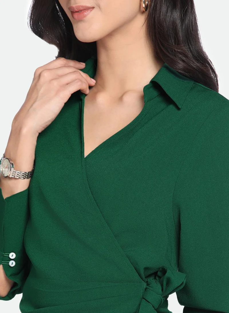 Dennis Lingo Regular Fit Green Poly Dress – Versatile and Comfortable