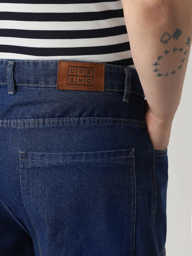 Urbano Fashion  Urbano Plus Men's Blue Loose Baggy Fit Washed Cargo Jeans with 6 Pockets Non-Stretchable  | Best Price UAE