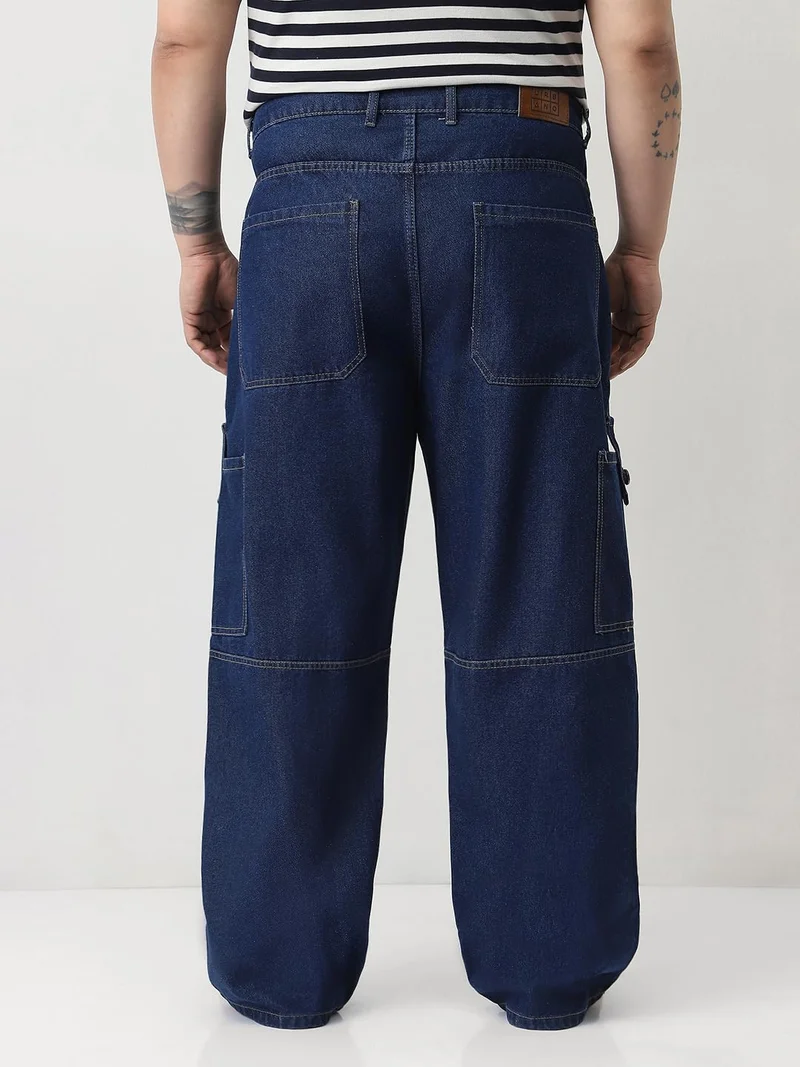 Urbano Fashion  Urbano Plus Men's Blue Loose Baggy Fit Washed Cargo Jeans with 6 Pockets Non-Stretchable  | Best Price UAE