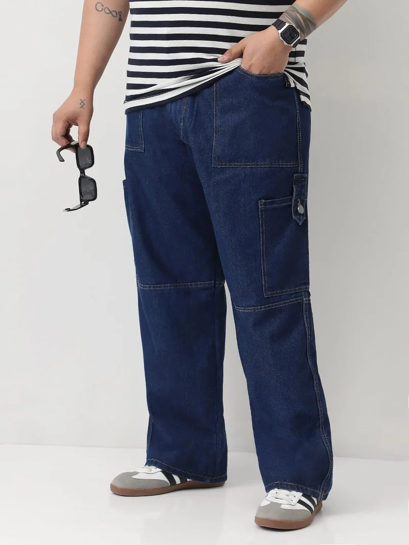 Urbano Plus Men's Blue Loose Baggy Fit Washed Cargo Jeans with 6 Pockets Non-Stretchable