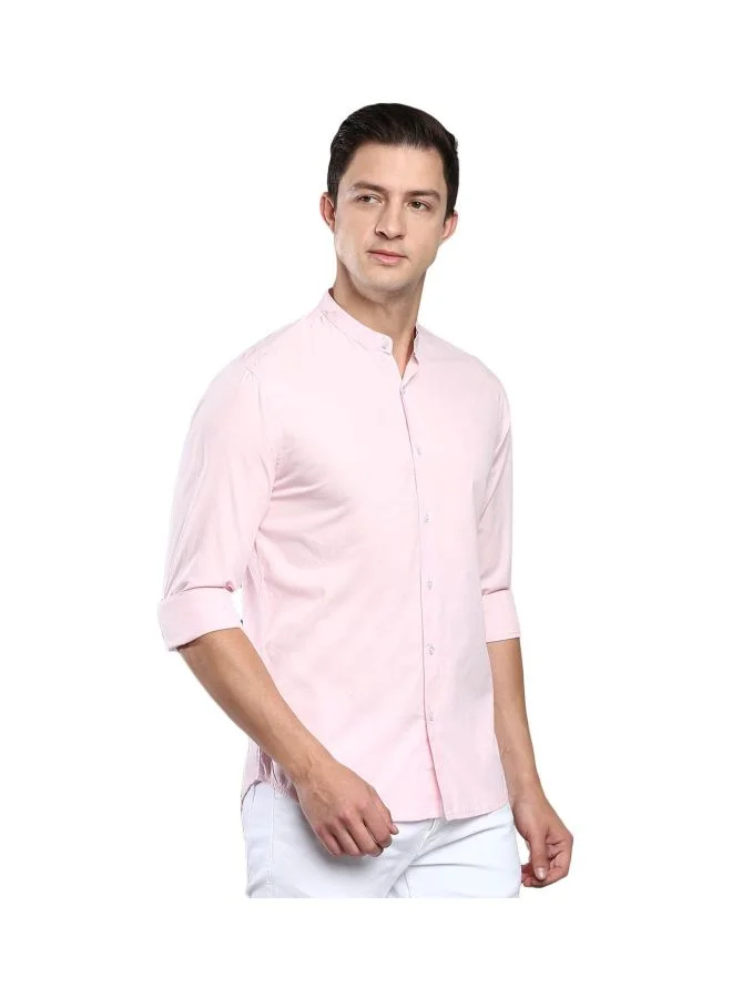 Dennis Lingo Men's Pink Slim Fit Casual Spread Shirt