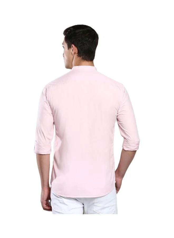 Dennis Lingo Men's Pink Slim Fit Casual Spread Shirt