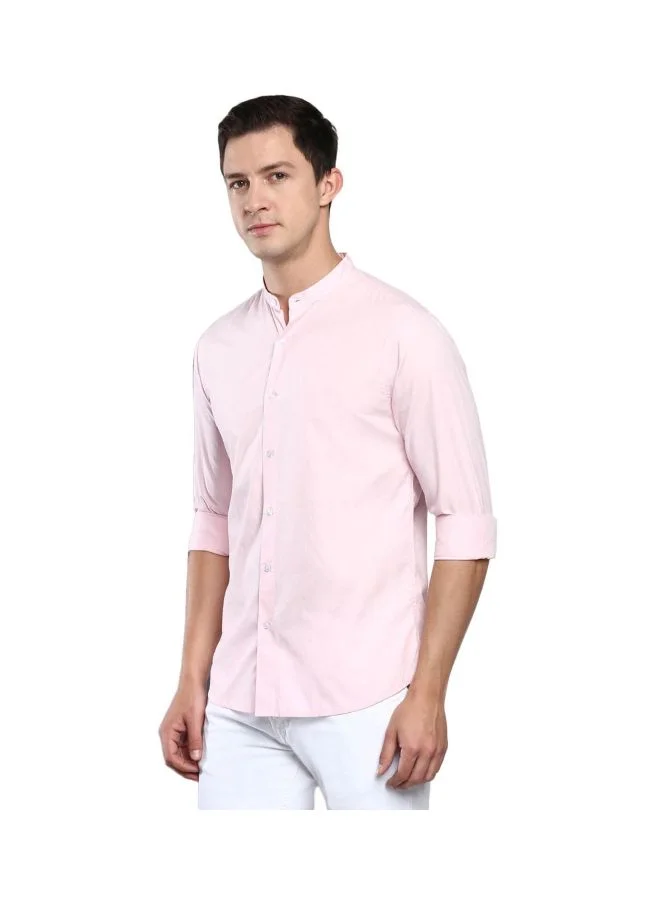 Dennis Lingo Men's Pink Slim Fit Casual Spread Shirt
