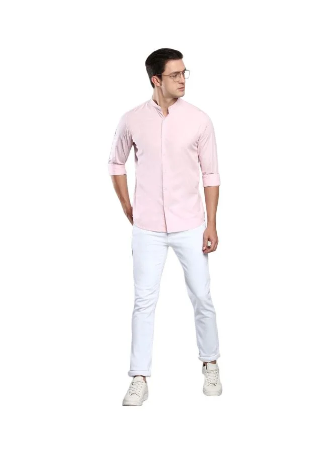 Dennis Lingo Men's Pink Slim Fit Casual Spread Shirt