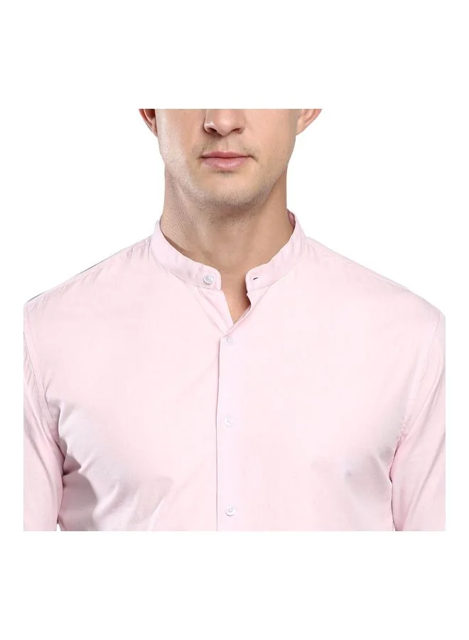 Dennis Lingo Men's Pink Slim Fit Casual Spread Shirt