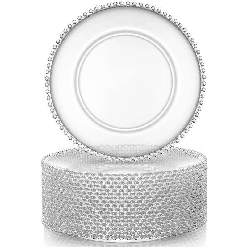 Hoolerry Hoolerry 50 Pcs Clear Charger Plates Bulk 13 Inch Plastic Round Dinner Plate with Beaded Rim Acrylic Round Plates Decorative Charger Service for Home Birthday Wedding Party Events Table Decor 