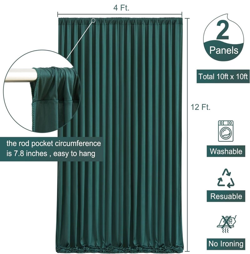 HomeArt 4 Ft. x 12 Ft. Dark Green Backdrop Curtains Panels, Wrinkle Free Polyester Photography Backdrop Drapes, Wedding Party Home Decoration Supplies - Image 2