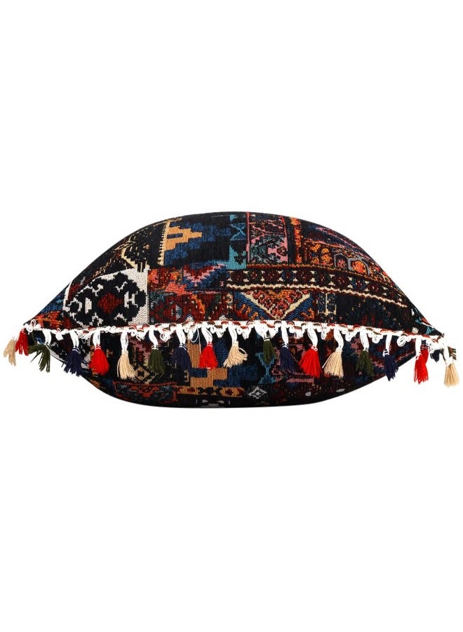 Yeiotsy Decorative Boho Throw Pillow Cover with Tassel Colorful Bohemian Tufted Pillowcase for Sofa Bed Home Decor (18 X 18 Inches, Black) - Image 2