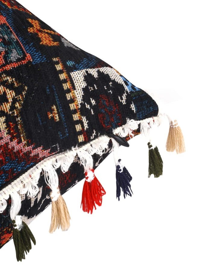 Yeiotsy Decorative Boho Throw Pillow Cover with Tassel Colorful Bohemian Tufted Pillowcase for Sofa Bed Home Decor (18 X 18 Inches, Black) - Image 3