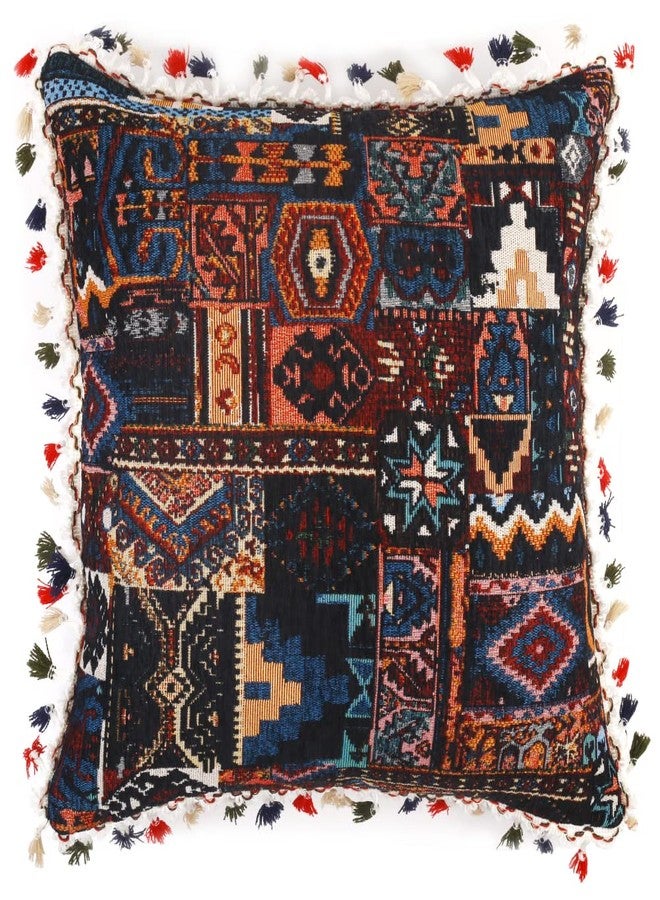 Yeiotsy Decorative Boho Throw Pillow Cover with Tassel Colorful Bohemian Tufted Pillowcase for Sofa Bed Home Decor (18 X 18 Inches, Black) - Image 1
