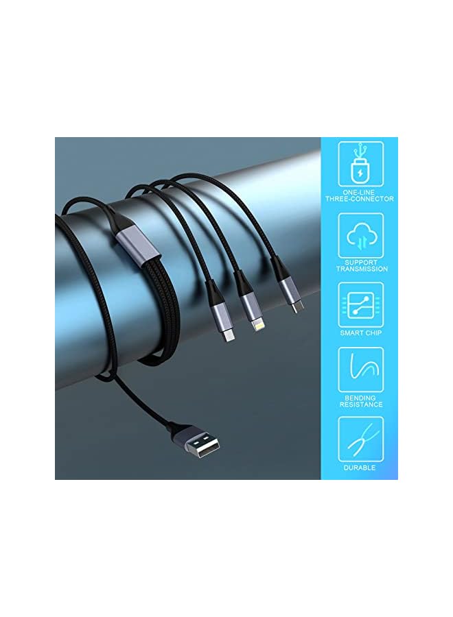 SKY-TOUCH 3 in 1 USB Phone Charger Cables 5A Fast Braided Nylon Unbreakable Charging Cable, Universal Multiple Ports Charging Cord with USB C/Micro USB/IOS Connector for Phones - Image 2