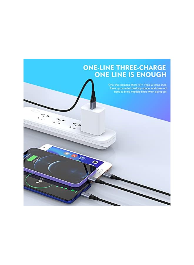 SKY-TOUCH 3 in 1 USB Phone Charger Cables 5A Fast Braided Nylon Unbreakable Charging Cable, Universal Multiple Ports Charging Cord with USB C/Micro USB/IOS Connector for Phones - Image 3