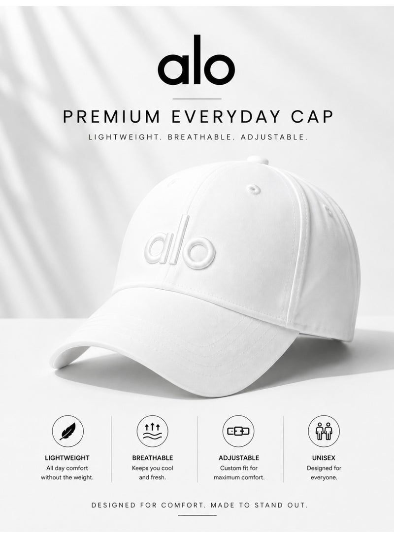 Alo Yoga Premium White Unisex Adjustable Baseball Cap – Lightweight Breathable Casual Sports Hat for Men & Women, Minimal Streetwear Style Curved Visor Cap - Image 1