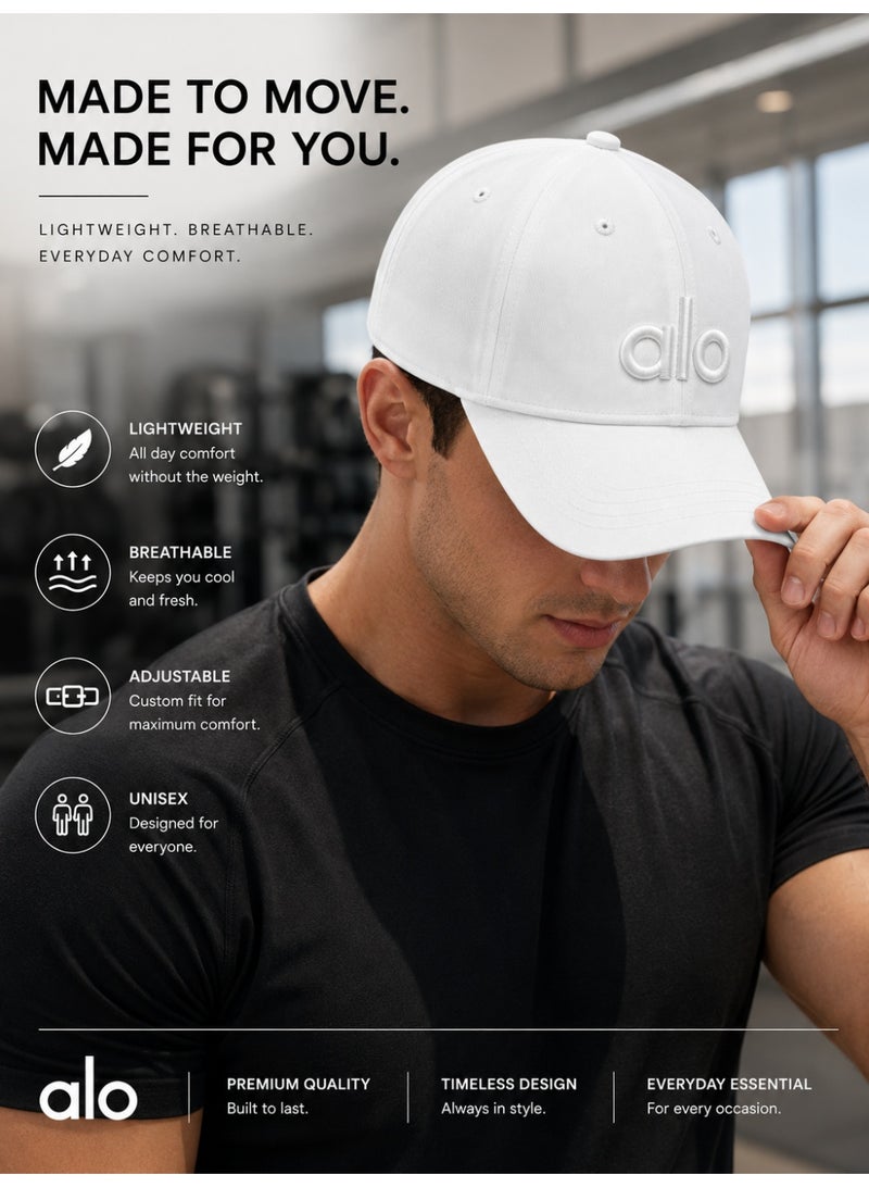 Alo Yoga Premium White Unisex Adjustable Baseball Cap – Lightweight Breathable Casual Sports Hat for Men & Women, Minimal Streetwear Style Curved Visor Cap - Image 4