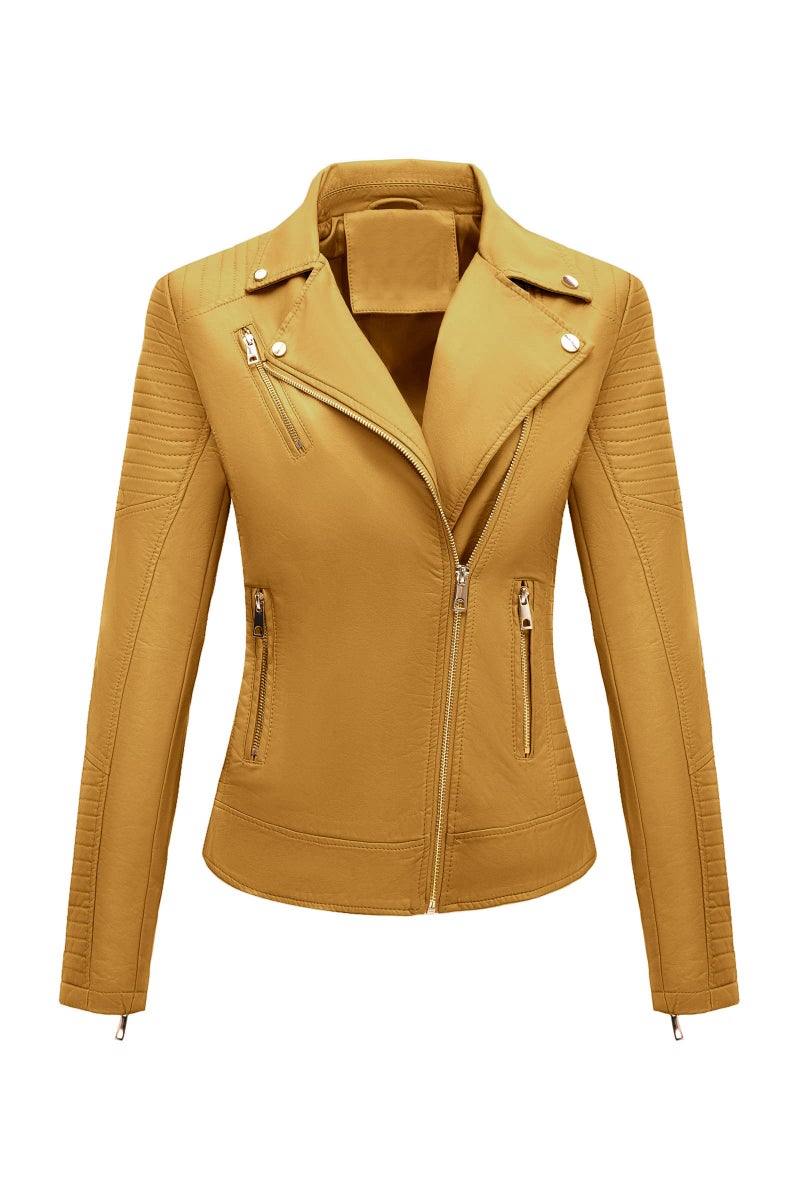 Bellivera Women's Faux Leather Jacket Moto Bike Fitted Coat 53 Ginger XL - Image 1