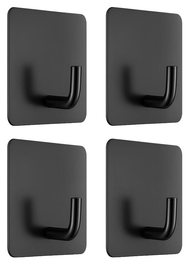 DALUCI Self Adhesive Hooks for Wall Heavy Items – Metal Wall Hooks for Hanging Clothes, Towels & Keys – Waterproof No Drill Sticky Wall Hanger Hook for Bathroom & Kitchen (J Hook-Black, 4) - Image 1