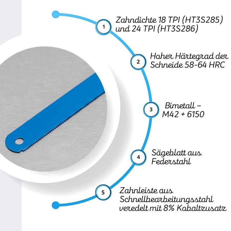 Högert Technik Hogert Technik Germany Hacksaw blades 300 mm 18TPI HSS steel Bimetallic 2 pcs - Image 3