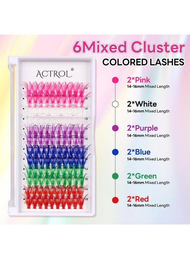 ACTROL Colored Cluster Lash Extensions 120Pcs 40D 14Mm 16Mm Mixed Rainbow Colorful Individual Eyelash Salon Party White Purple Pink Cluster Eyelash - Image 4