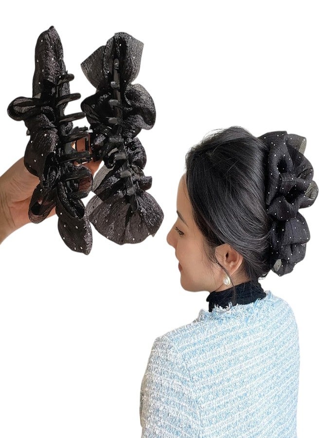 Lykaa Elegant Ruffle Design Hair Clutcher - Durable and Comfortable Large Claw Clips For Thick Hair, Wide-open Nonslip Ponytail Holder Hair Accessories For Women Girls-1pc (Black) - Image 1