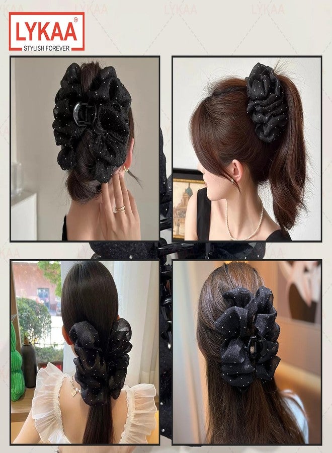 Lykaa Elegant Ruffle Design Hair Clutcher - Durable and Comfortable Large Claw Clips For Thick Hair, Wide-open Nonslip Ponytail Holder Hair Accessories For Women Girls-1pc (Black) - Image 4