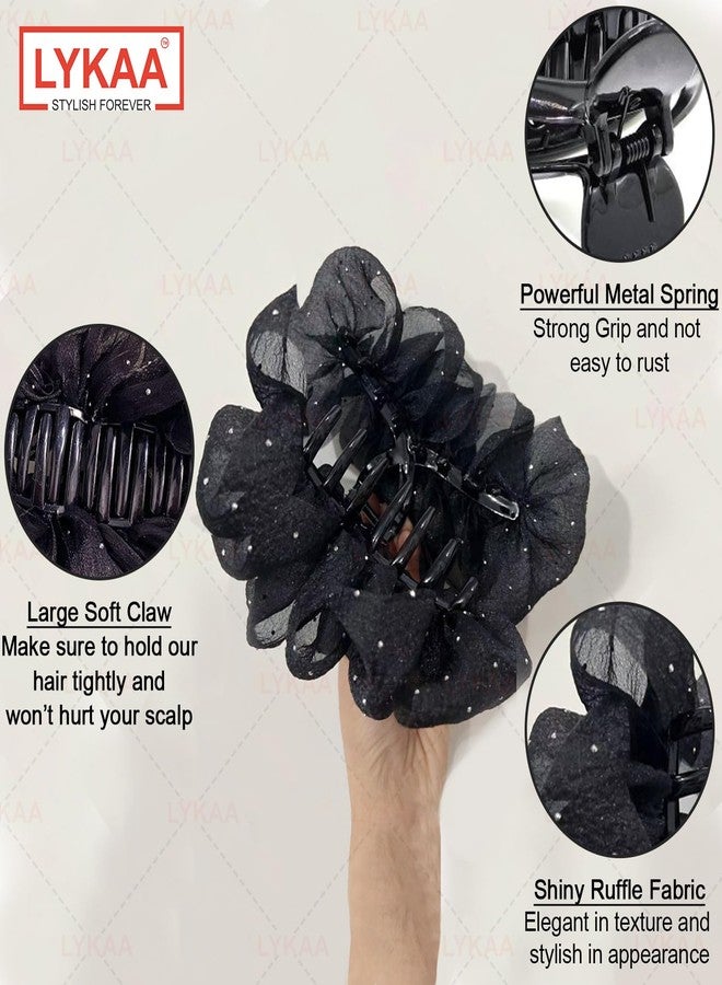 Lykaa Elegant Ruffle Design Hair Clutcher - Durable and Comfortable Large Claw Clips For Thick Hair, Wide-open Nonslip Ponytail Holder Hair Accessories For Women Girls-1pc (Black) - Image 3
