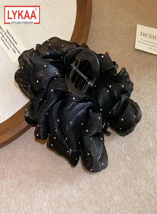 Lykaa Elegant Ruffle Design Hair Clutcher - Durable and Comfortable Large Claw Clips For Thick Hair, Wide-open Nonslip Ponytail Holder Hair Accessories For Women Girls-1pc (Black) - Image 5