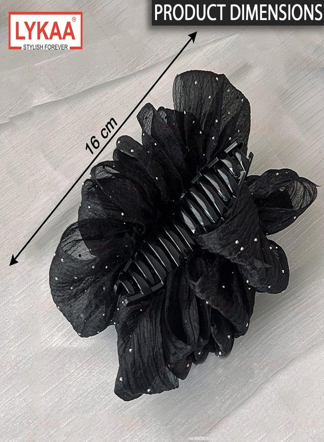 Lykaa Elegant Ruffle Design Hair Clutcher - Durable and Comfortable Large Claw Clips For Thick Hair, Wide-open Nonslip Ponytail Holder Hair Accessories For Women Girls-1pc (Black) - Image 2