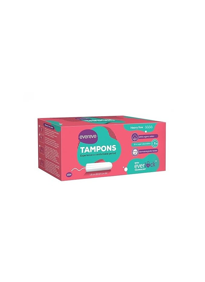 Evereve Evereve tampons, 100% Organic Cotton, For Heavy Menstrual flow, 16 pcs and Evereve Anti-Bacterial Panty Liners for Women, 180mm Length, 60 pcs COMBO  - Image 2