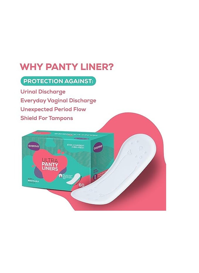 Evereve tampons, 100% Organic Cotton, For Heavy Menstrual flow, 16 pcs and Evereve Anti-Bacterial Panty Liners for Women, 180mm Length, 60 pcs COMBO