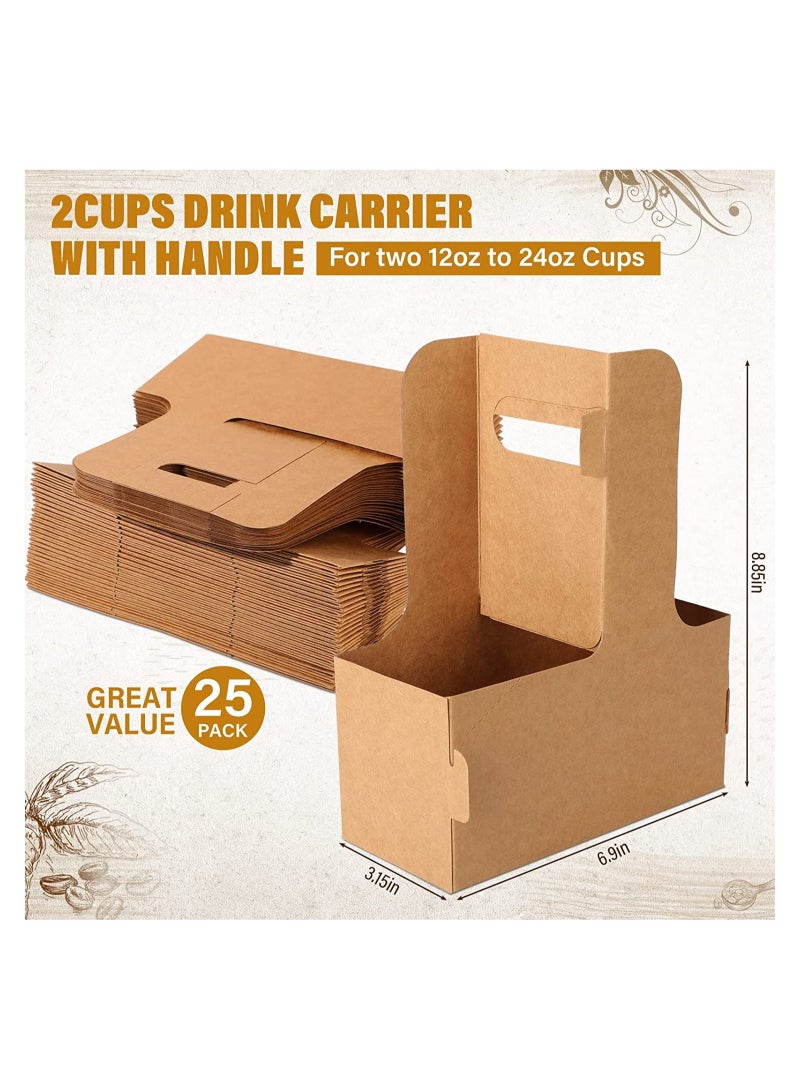 Excefore Disposable Kraft Paperboard Small Drink Carrier, 2 Cup Drink Holder With Handles, Take out Cup Carriers to Go Coffee Cup Holder for Restaurants Food Delivery(50PCS) - Image 4